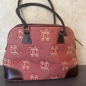 Dooney & Bourke Red Brown Monogram Shoulder Carry Dome Purse Handbag Tote